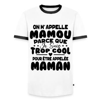 On M'appelle Mamou Parce que chui Trop Cool Maman - T-shirt contrasté Homme - blanc/noir - Devant - AI Model Female 172 light (172cm) & AI Model Male 178 dark (178cm)