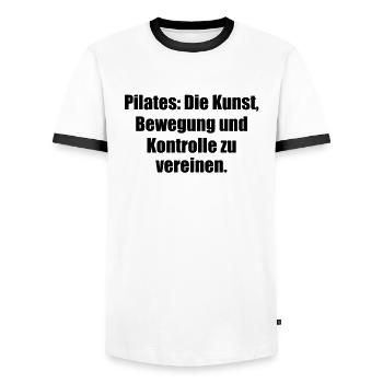 Pilates - Pilates: Die Kunst, Bewegung und - Männer Kontrast-T-Shirt - Weiß/Schwarz - Vorne - AI Model Female 172 light (172cm) & AI Model Male 178 dark (178cm)