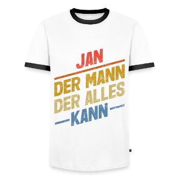 Jan Der Mann Der Alles Kann Vorname Jan - Männer Kontrast-T-Shirt - Weiß/Schwarz - Vorne - AI Model Female 172 light (172cm) & AI Model Male 178 dark (178cm)