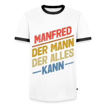 Manfred Der Mann Der Alles Kann Vorname Manfred - Männer Kontrast-T-Shirt - Weiß/Schwarz - Vorne - AI Model Female 172 light (172cm) & AI Model Male 178 dark (178cm)