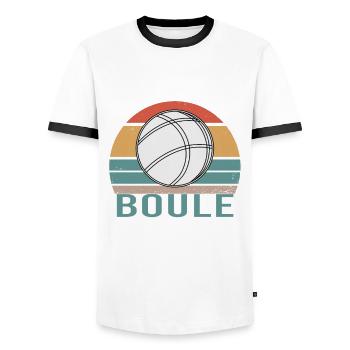Boule Boccia Ball Sports Petanque Balls Game - Men's Ringer Shirt - white/black - Front - AI Model Female 172 light (172cm) & AI Model Male 178 dark (178cm)