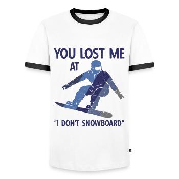 Snowboard Spruch für Snowboarder - Männer Kontrast-T-Shirt - Weiß/Schwarz - Vorne - AI Model Female 172 light (172cm) & AI Model Male 178 dark (178cm)