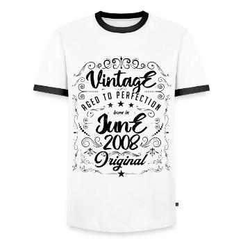 Vintage Né(e) en Juin 2008. anniversaire juin 2008 - T-shirt contrasté Homme - blanc/noir - Devant - AI Model Female 172 light (172cm) & AI Model Male 178 dark (178cm)