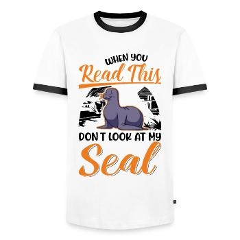 Cadeau de phoque Phoque Lion de mer - T-shirt contrasté Homme - blanc/noir - Devant - AI Model Female 172 light (172cm) & AI Model Male 178 dark (178cm)