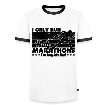 I Only Run Half Marathons Retro Running Marathoner - Männer Kontrast-T-Shirt - Weiß/Schwarz - Vorne - AI Model Female 172 light (172cm) & AI Model Male 178 dark (178cm)