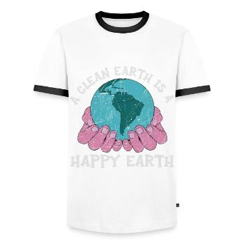 A Clean Earth Is A Happy Earth Environmentalist - Men's Ringer Shirt - white/black - Front - AI Model Female 172 light (172cm) & AI Model Male 178 dark (178cm)