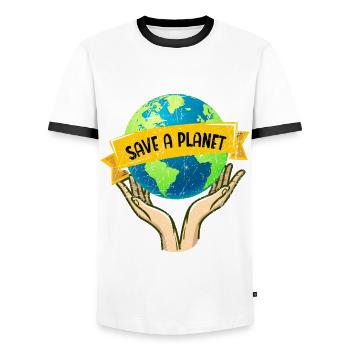Save A Planet Nature Lover Environmentalist - Men's Ringer Shirt - white/black - Front - AI Model Female 172 light (172cm) & AI Model Male 178 dark (178cm)