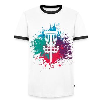 Disc Golf Discgolf Ultimate Discgolf Spieler Disc - Männer Kontrast-T-Shirt - Weiß/Schwarz - Vorne - AI Model Female 172 light (172cm) & AI Model Male 178 dark (178cm)
