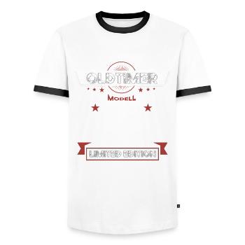 45e anniversaire homme Oldtimer April né en 1978 - T-shirt contrasté Homme - blanc/noir - Devant - AI Model Female 172 light (172cm) & AI Model Male 178 dark (178cm)
