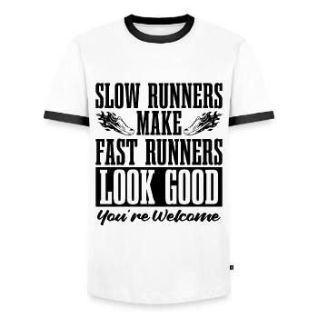 Les coureurs lents font des coureurs rapides des marathoniens athlétiques - T-shirt contrasté Homme - blanc/noir - Devant - AI Model Female 172 light (172cm) & AI Model Male 178 dark (178cm)