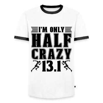 Je ne suis qu’à moitié fou 13.1 Course d’entraînement marathonien - T-shirt contrasté Homme - blanc/noir - Devant - AI Model Female 172 light (172cm) & AI Model Male 178 dark (178cm)