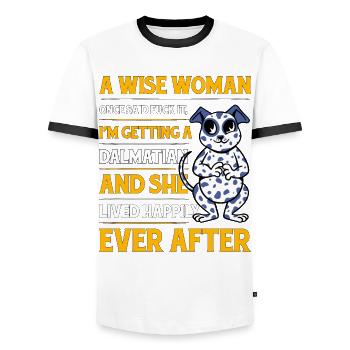Drôle de dicton dalmate - T-shirt contrasté Homme - blanc/noir - Devant - AI Model Female 172 light (172cm) & AI Model Male 178 dark (178cm)