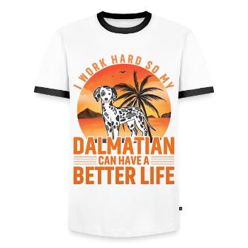 Je travaille dur pour que mon dalmatien puisse avoir une meilleure - T-shirt contrasté Homme - blanc/noir - Devant - AI Model Female 172 light (172cm) & AI Model Male 178 dark (178cm)