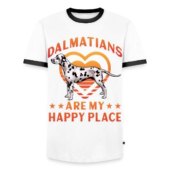 Les dalmatiens sont mon endroit heureux - T-shirt contrasté Homme - blanc/noir - Devant - AI Model Female 172 light (172cm) & AI Model Male 178 dark (178cm)