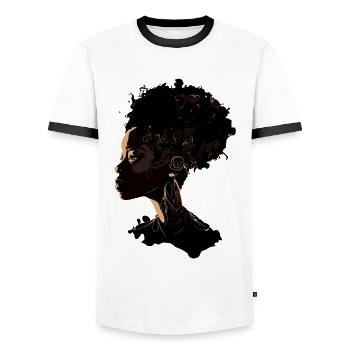 Juneteenth Melanin Queen - Beautiful Afro Woman - Men's Ringer Shirt - white/black - Front - AI Model Female 172 light (172cm) & AI Model Male 178 dark (178cm)