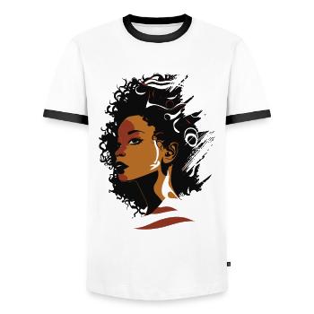 Juneteenth Melanin Queen - Beautiful Afro Woman - Men's Ringer Shirt - white/black - Front - AI Model Female 172 light (172cm) & AI Model Male 178 dark (178cm)