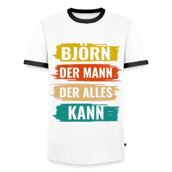 Björn Der Mann Der Alles Kann Vorname Björn - Männer Kontrast-T-Shirt - Weiß/Schwarz - Vorne - AI Model Female 172 light (172cm) & AI Model Male 178 dark (178cm)