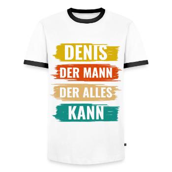 Denis Der Mann Der Alles Kann Vorname Denis - Männer Kontrast-T-Shirt - Weiß/Schwarz - Vorne - AI Model Female 172 light (172cm) & AI Model Male 178 dark (178cm)