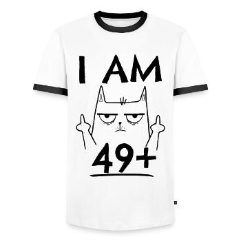 50th birthday woman 50th 50 years - I AM 49+ PLUS - Men's Ringer Shirt - white/black - Front - AI Model Female 172 light (172cm) & AI Model Male 178 dark (178cm)