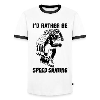 I'd Rather Be Speed Skating Skate Speed Skater - Men's Ringer Shirt - white/black - Front - AI Model Female 172 light (172cm) & AI Model Male 178 dark (178cm)