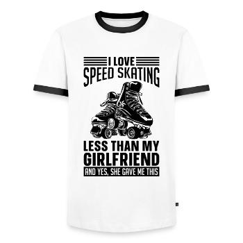 I Love Speed Skating Short Track Speed Skater - Männer Kontrast-T-Shirt - Weiß/Schwarz - Vorne - AI Model Female 172 light (172cm) & AI Model Male 178 dark (178cm)