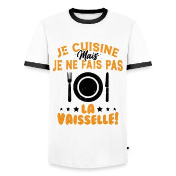 Je Cuisine Mais Je Ne Fais Pas La Vaisselle Humour - T-shirt contrasté Homme - blanc/noir - Devant - AI Model Female 172 light (172cm) & AI Model Male 178 dark (178cm)