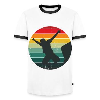 Retro Graphic Cliff Diver Cliff Diving Tombstoning - Men's Ringer Shirt - white/black - Front - AI Model Female 172 light (172cm) & AI Model Male 178 dark (178cm)