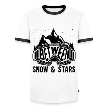 Entre neige et étoiles Ski Sports d’hiver Skieur XC - T-shirt contrasté Homme - blanc/noir - Devant - AI Model Female 172 light (172cm) & AI Model Male 178 dark (178cm)