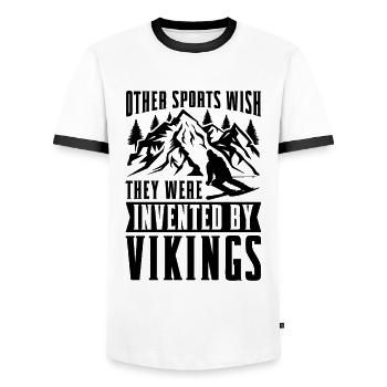 Other Sports Wish They Loves Snow Skiing XC Skier - Men's Ringer Shirt - white/black - Front - AI Model Female 172 light (172cm) & AI Model Male 178 dark (178cm)
