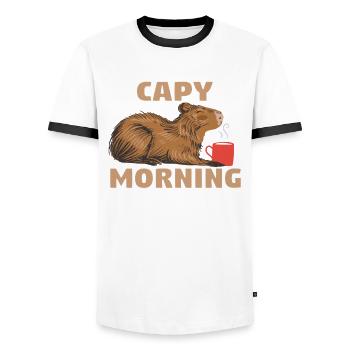 Cappybara Capybara Coffee Capybara Fans - Men's Ringer Shirt - white/black - Front - AI Model Female 172 light (172cm) & AI Model Male 178 dark (178cm)