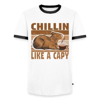 Wasserschwein Capybara Cappybara Kaffee Coffee - Men's Ringer Shirt - white/black - Front - AI Model Female 172 light (172cm) & AI Model Male 178 dark (178cm)