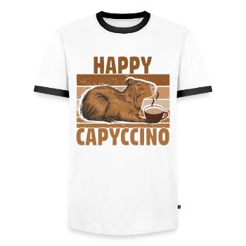 Capybara Capybara Coffee Cappybara Fans - Men's Ringer Shirt - white/black - Front - AI Model Female 172 light (172cm) & AI Model Male 178 dark (178cm)