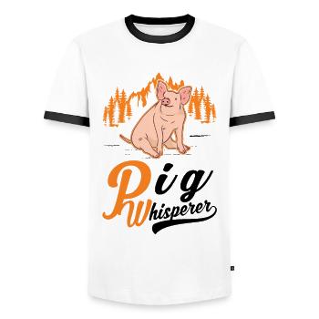 Pigs Whisperer Gift Farmer Pig - Men's Ringer Shirt - white/black - Front - AI Model Female 172 light (172cm) & AI Model Male 178 dark (178cm)