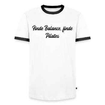 Pilates - Finde Balance, finde Pilates - Männer Kontrast-T-Shirt - Weiß/Schwarz - Vorne - AI Model Female 172 light (172cm) & AI Model Male 178 dark (178cm)