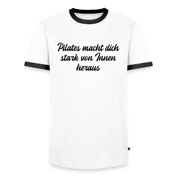 Pilates - Pilates macht dich stark von Innen - Männer Kontrast-T-Shirt - Weiß/Schwarz - Vorne - AI Model Female 172 light (172cm) & AI Model Male 178 dark (178cm)