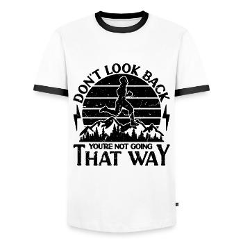 Ne regardez pas en arrière Retro Marathon Race Country Runner - T-shirt contrasté Homme - blanc/noir - Devant - AI Model Female 172 light (172cm) & AI Model Male 178 dark (178cm)