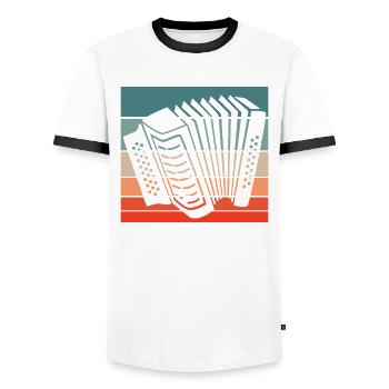 Accordion Styrian harmonica accordion player - Men's Ringer Shirt - white/black - Front - AI Model Female 172 light (172cm) & AI Model Male 178 dark (178cm)
