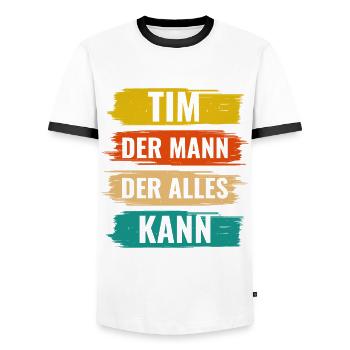 Tim Der Mann Der Alles Kann Vorname Tim - Männer Kontrast-T-Shirt - Weiß/Schwarz - Vorne - AI Model Female 172 light (172cm) & AI Model Male 178 dark (178cm)