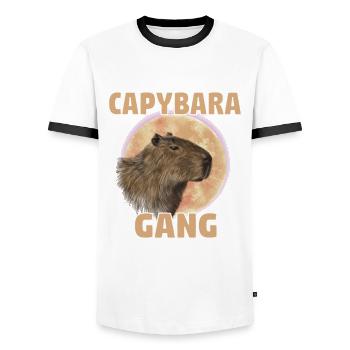 Wasserschwein Capybara Fan Club Cappybara Fans - Men's Ringer Shirt - white/black - Front - AI Model Female 172 light (172cm) & AI Model Male 178 dark (178cm)