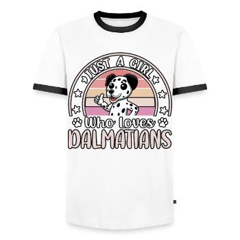 Juste une fille qui aime les dalmatiens - T-shirt contrasté Homme - blanc/noir - Devant - AI Model Female 172 light (172cm) & AI Model Male 178 dark (178cm)