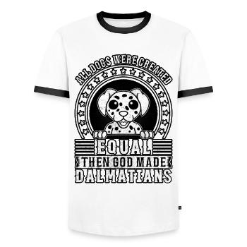 Tous les chiens ont été créés égaux aux dalmatiens créés par Dieu - T-shirt contrasté Homme - blanc/noir - Devant - AI Model Female 172 light (172cm) & AI Model Male 178 dark (178cm)