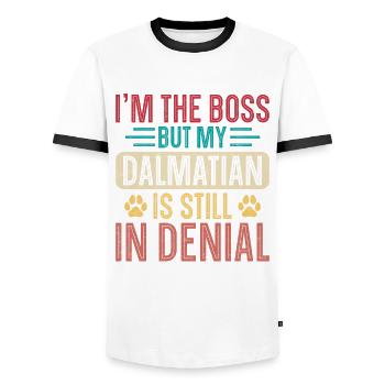 Drôle de dicton dalmate - T-shirt contrasté Homme - blanc/noir - Devant - AI Model Female 172 light (172cm) & AI Model Male 178 dark (178cm)