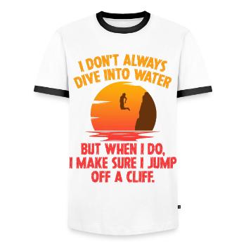 I Don't Always Dive Into Water Cliff Jumping Cliff - Men's Ringer Shirt - white/black - Front - AI Model Female 172 light (172cm) & AI Model Male 178 dark (178cm)