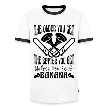 The Older You Get Trombone Brass Band Trombonist - Men's Ringer Shirt - white/black - Front - AI Model Female 172 light (172cm) & AI Model Male 178 dark (178cm)