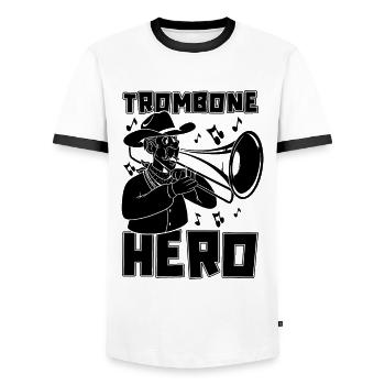 Trombone Hero Concert Band Instrument Trombonist - Männer Kontrast-T-Shirt - Weiß/Schwarz - Vorne - AI Model Female 172 light (172cm) & AI Model Male 178 dark (178cm)