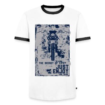 Moto Motocyclisme Motard Motard - T-shirt contrasté Homme - blanc/noir - Devant - AI Model Female 172 light (172cm) & AI Model Male 178 dark (178cm)