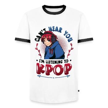 I don't hear you, I hear Kpop - Men's Ringer Shirt - white/black - Front - AI Model Female 172 light (172cm) & AI Model Male 178 dark (178cm)