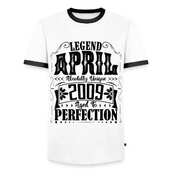 Avril 2009. Anniversaire avril 2009. Cadeau 2009. - T-shirt contrasté Homme - blanc/noir - Devant - AI Model Female 172 light (172cm) & AI Model Male 178 dark (178cm)