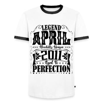 Avril 2011. Anniversaire avril 2011. Cadeau 2011. - T-shirt contrasté Homme - blanc/noir - Devant - AI Model Female 172 light (172cm) & AI Model Male 178 dark (178cm)