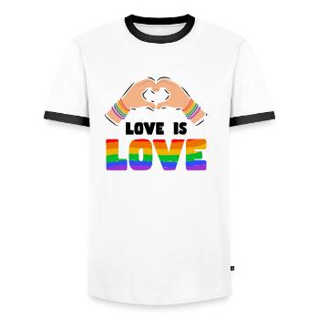 Stolz LGBTQ. Stellungnahme - Männer Kontrast-T-Shirt - Weiß/Schwarz - Vorne - AI Model Female 172 light (172cm) & AI Model Male 178 dark (178cm)